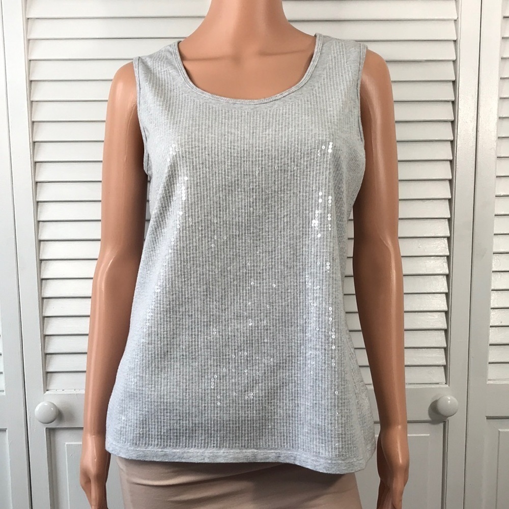 2/$25 CHICO’S Zenergy Silver Sequin Tank Top Size 2